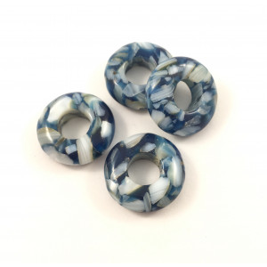 Bead donut mother-of-pearl shell and resin blue (PACK OF 12 BEADS)